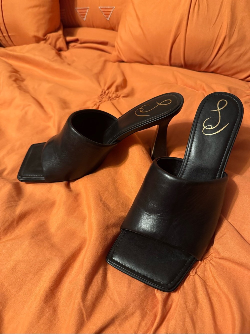 Sam Edelman Black Square-Toe High Heel Mules